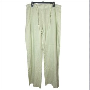 Marina Rinaldi Women’s 29 Green Linen Wide Leg Pants Italy Resort Drawstring